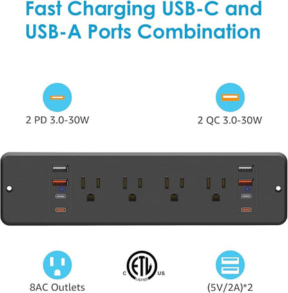 HHSOET 8 Outlet Recessed Power Strip, 30W Fast Charging Furniture Power Outlet - Image 3