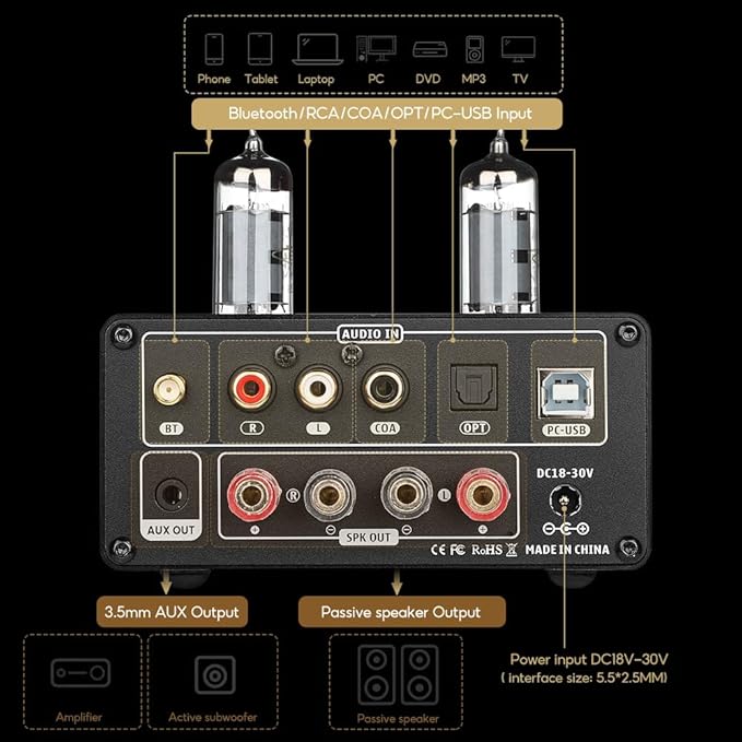AIYIMA T9 100W*2 Bluetooth Stereo Amplifier Class D Amp 2.0/2.1 Channel Tube - Image 3