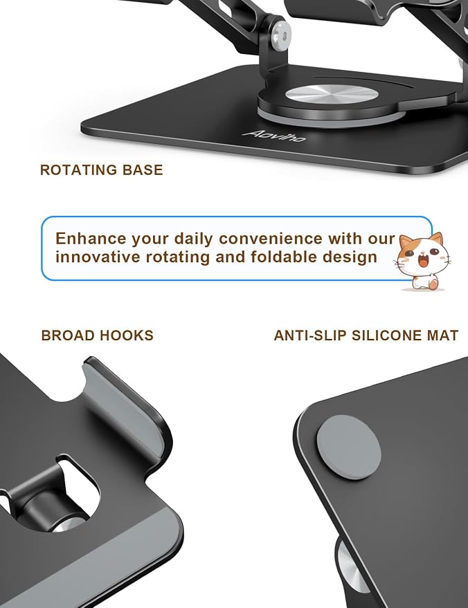 Tablet Stand 360° Rotating Aluminum Holder, Adjustable, Portable and Foldable - Image 3