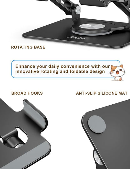 Tablet Stand 360° Rotating Aluminum Holder, Adjustable, Portable and Foldable - Image 3