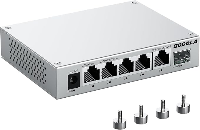 SODOLA 2.5Gb Switch Unmanaged, 5 x 2.5G Base-T Ports, 1x 10G SFP+, Aluminum by SODOLAPoENETWORKS