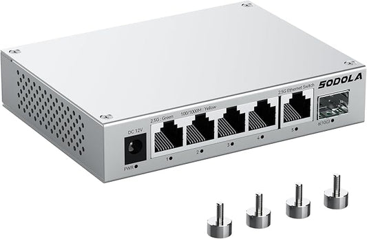 SODOLA 2.5Gb Switch Unmanaged, 5 x 2.5G Base-T Ports, 1x 10G SFP+, Aluminum by SODOLAPoENETWORKS