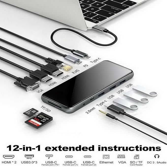 Generic 12 in 1 USB C Laptop Docking Station, Dual Monitor, 4K - Image 3