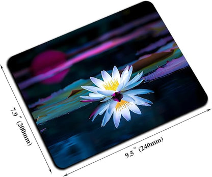 Mouse Pad, Cute Lake White Lotus Flowers Mouse Pads - Image 2