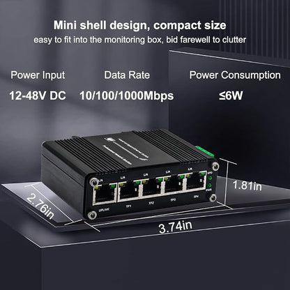 Mini 5 Port Industrial Gigabit Ethernet Switch, Unmanaged Hardened Network - Image 2