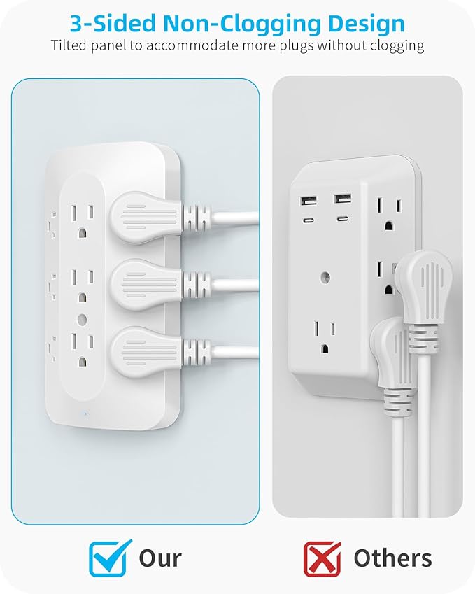 Wall Outlet Extender, 9 Outlet Splitter - Image 4