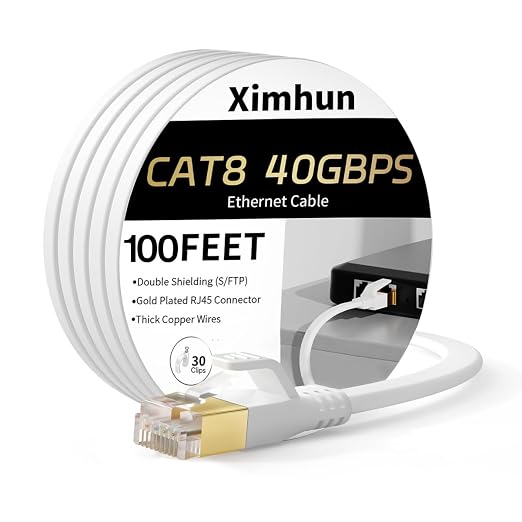 Ethernet Cable 100 FT, Cat 8 Ethernet Cable, High-Speed Internet Cable Network by XimhunEthernetCable