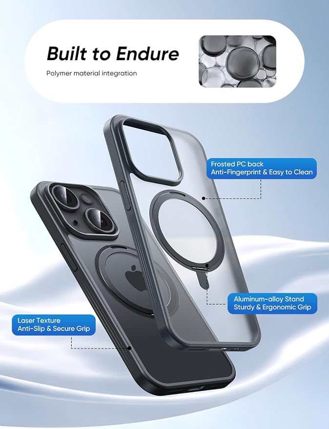 MAGIC JOHN for iPhone 15 Case 360° Rotatable Magnetic Invisible Stand, Fit for - Image 6