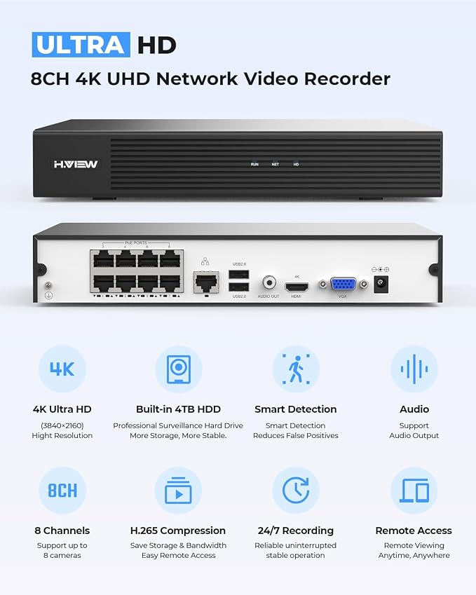 H.VIEW 8CH 4K CCTV Camera Security System, 4TB HDD, Trigger Color Night Vision - Image 8