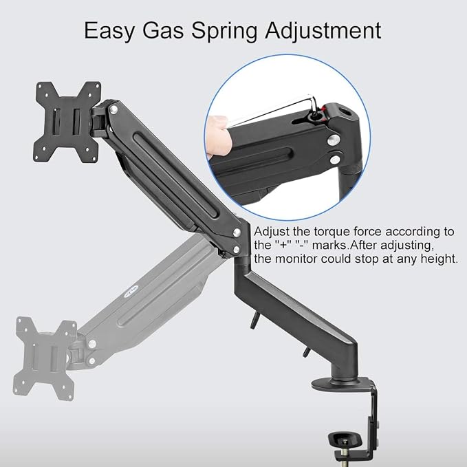 Suptek Monitor Mount Gas Spring Monitor Arm Desk Mount Fully Adjustable Fits 17 - Image 3