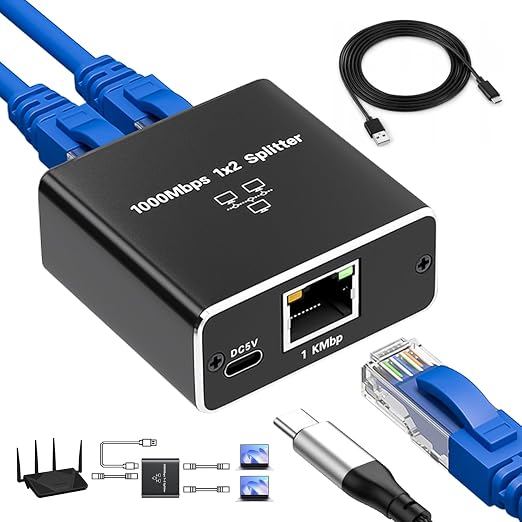 Gigabit Ethernet Splitter 1 to 2 by QINGLER