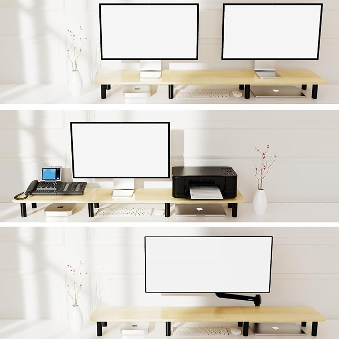 Large Extra Long Monitor Stand Riser 43.7in, Dual Monitor Riser, Wide TV Stand - Image 3