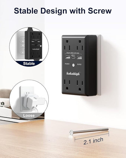 Black Wall Power Strip, 8 Way Outlets - Image 5