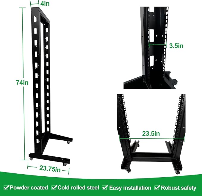 2 Post 38U Open Frame Server Rack 2-Post Server Rack Network Rack, - Image 2