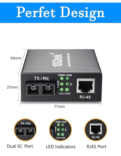Fiber to Ethernet Media Converter, Gigabit Single Mode Dual SC Converter - Image 4