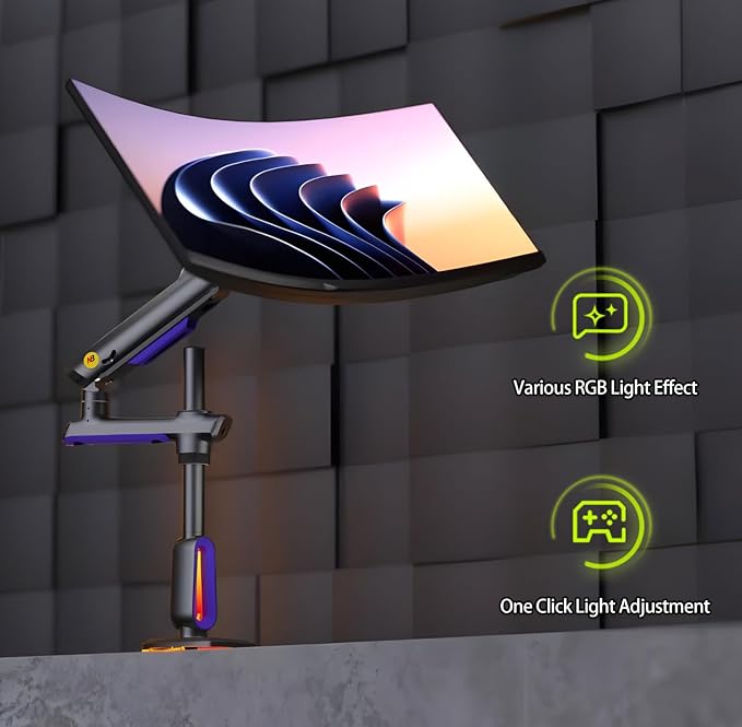 RGB Gaming Monitor-Arm for Flat/Ultrawide/Curved Monitors 32 to 60 inch - Image 3