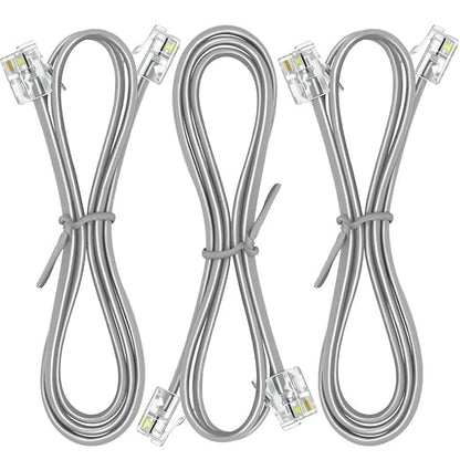 NECABLES 3Pack Phone Cord 2ft Telephone Cord Phone Cable RJ11 6P4C Male to Male by NECABLES
