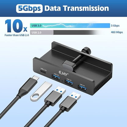 EJAY Mountable 4Ports USB3.0 HUB Alu Desktop Clamp Type C USB3.0 Splitter - Image 4