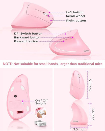 Lekvey Ergonomic Mouse, Vertical Wireless Mouse, Rechargeable 2.4 GHz USB - Image 6