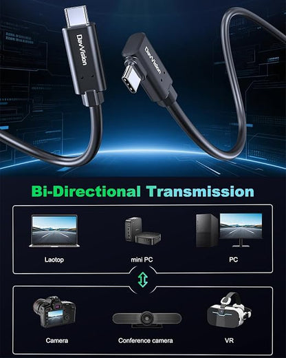Long Tether Cable 16.4FT, USB C Fiber Optic Cable Right Angle, PD 60W & 10Gbps - Image 3