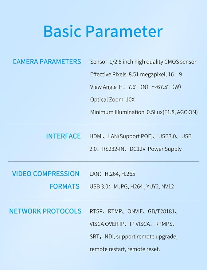 FEELWORLD NDI10X NDI PTZ Camera 4K Resolution 10X USB HDMI POE NDI HX2 - Image 8