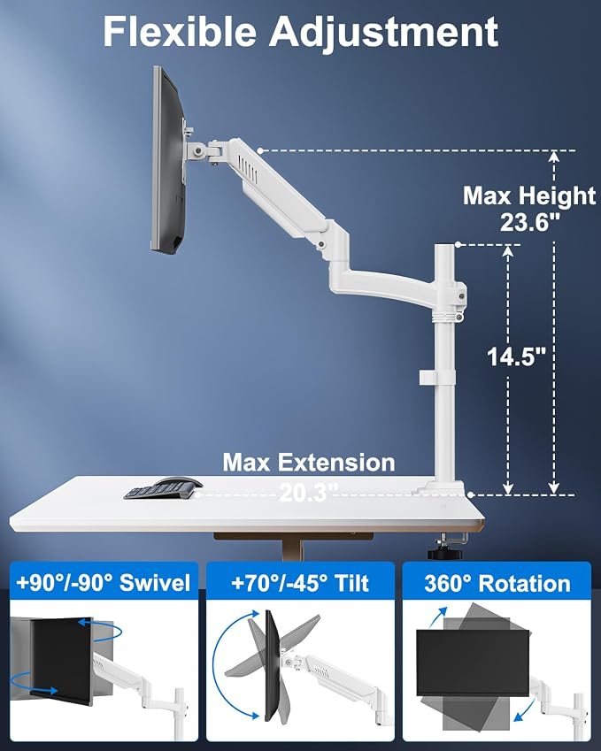 Single Monitor Mount Holds Max 22lbs, 13-32 inch Monitor Desk Mount, Height - Image 3