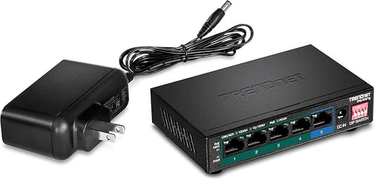 TRENDnet 5-Port Gigabit PoE+ Switch, NDAA + TAA Compliant, Camera DIP Switch by TRENDnet