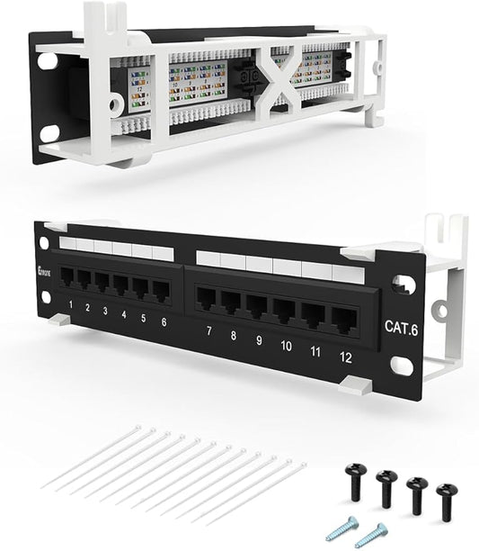 12 Port CAT6 Patch Panel Mini Wall Mount Bracket Included and 89D Bracket UTP by Enmane