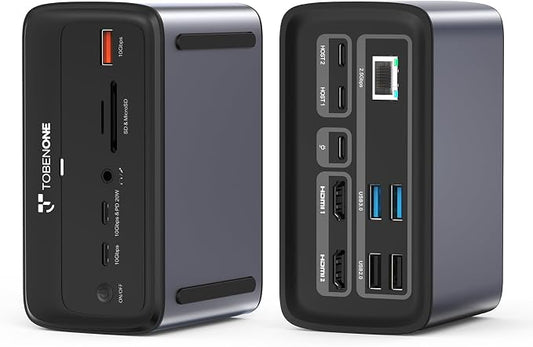 TobenONE MacBook Docking Station Dual 4K@60Hz, 16-in-2 USB C Docking Station by TobenONE