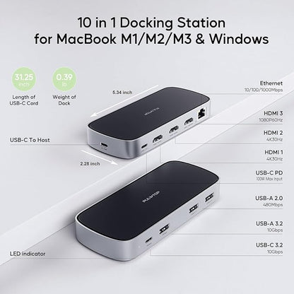 3 HDMI Triple USB C Docking Station, PULWTOP Laptop Docking Station Dual 4K - Image 2