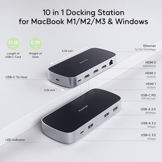 3 HDMI Triple USB C Docking Station, PULWTOP Laptop Docking Station Dual 4K - Image 2