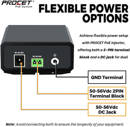 PROCET Gigabit PoE++ Injector 90W, IEEE802.3 af/at/bt Compliant 10/100/1000Mbps - Image 2
