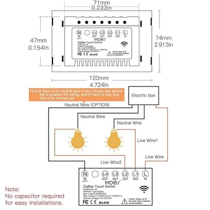 MOES ZigBee Smart Touch Wall Light Switch, Requires Tuya ZigBee Hub, No Neutral - Image 7