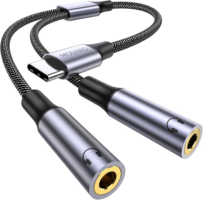 MOSWAG USB C to Dual 3.5mm Female Headphone Splitter, Type C to Dual 3.5mm by MOSWAG
