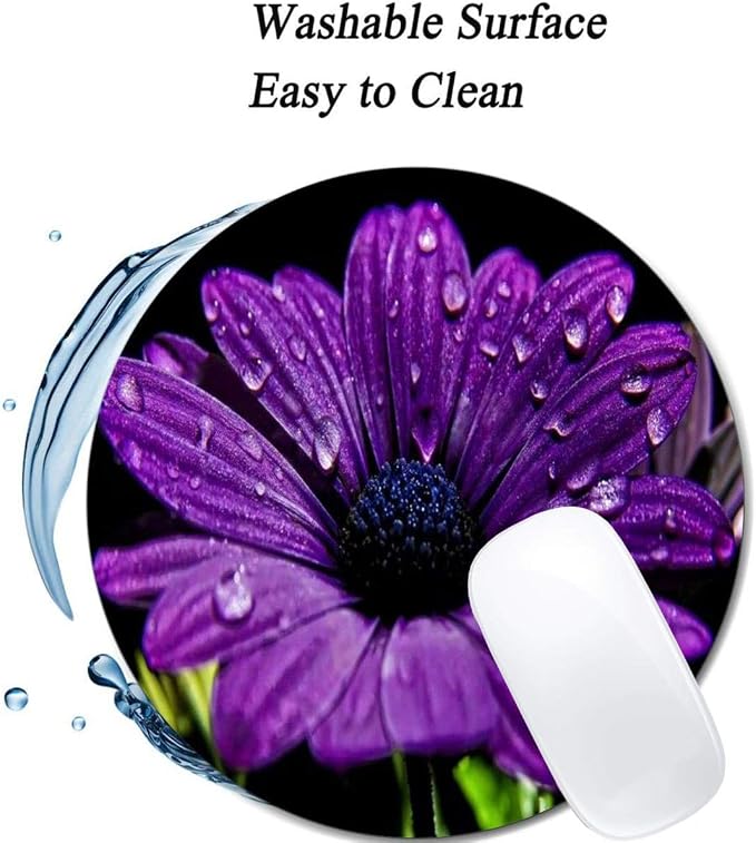 Purple Flower Mouse Pad Round Non-Slip Rubber Mousepad Laptop Office Computer - Image 3
