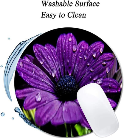 Purple Flower Mouse Pad Round Non-Slip Rubber Mousepad Laptop Office Computer - Image 3