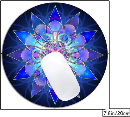 Blue Flower Mandala Mouse Pad Round Non-Slip Rubber Mousepad Laptop Office - Image 2