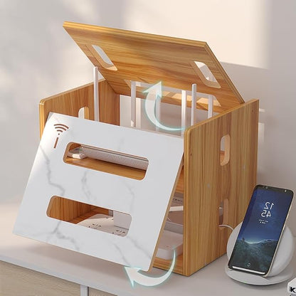 Wooden Router Shelf, Desktop WiFi Router Storage Box Modem Rack Router Cover - Image 5