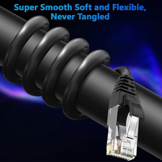Adoreen Cat 6 Ethernet Cable 250 Ft-Black, Outdoor & Indoor Snagless Long Round - Image 2
