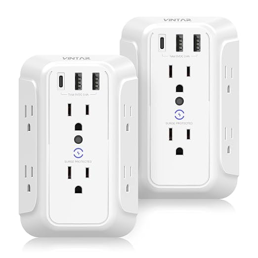 USB Wall Charger, Surge Protector, 6 Outlet Extender by VINTAR
