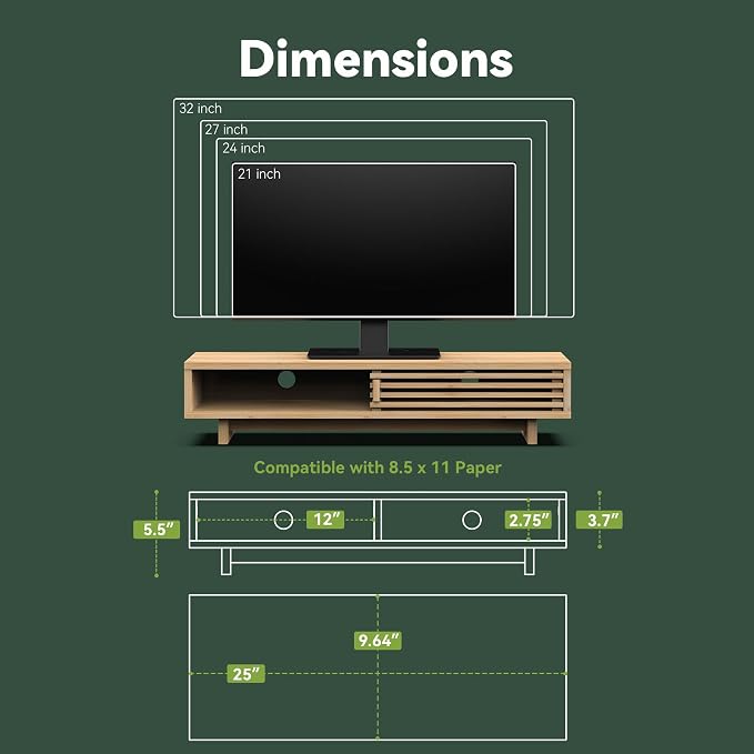 Monitor Stand Riser with Sliding Door, Computer Laptop Stand Desk Shelf - Image 6