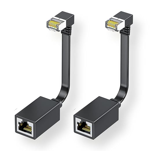 2Packs Right Angle Cat7 Ethernet Extension Cables Flat 15cm/6inch, Right angle by JUXINICE