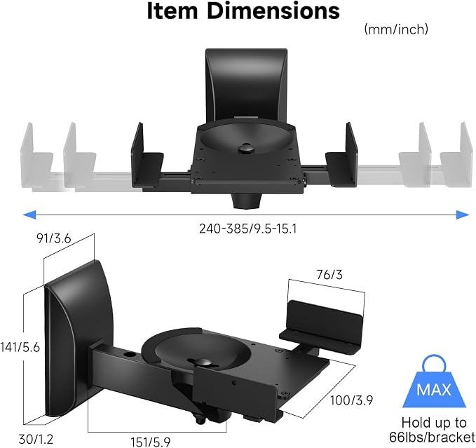 suptek Large Dual Side Clamping Bookshelf Speaker Wall Mounting Bracket - Image 3