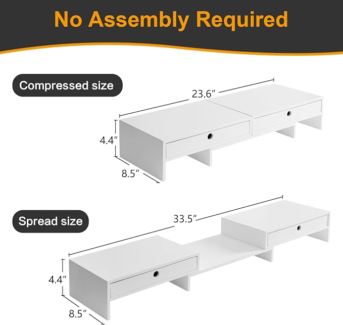 LAPTAIN Monitor Stand with 2 Drawers, Dual Monitor Stand Riser with Adjustable - Image 2