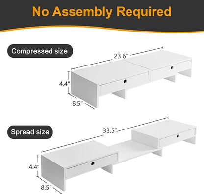 LAPTAIN Monitor Stand with 2 Drawers, Dual Monitor Stand Riser with Adjustable - Image 2