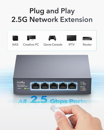 Cudy 5-Port Multi-Gigabit Ethernet Switch, Full 2.5Gbps Ports, Loop Detection - Image 2