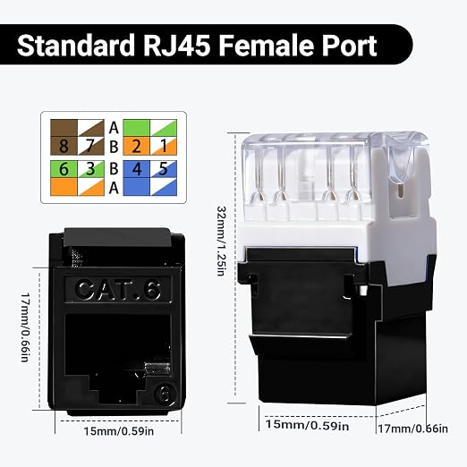 RJ45 Cat6 Keystone Jacks 25-Pack, Ethernet Keystone Jack, 180 Degree Punch-Down - Image 4