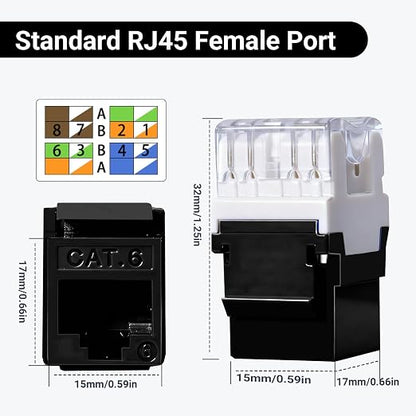 RJ45 Cat6 Keystone Jacks 25-Pack, Ethernet Keystone Jack, 180 Degree Punch-Down - Image 4