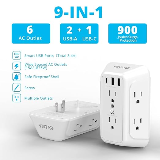 Wall Charger, Surge Protector, 6 Outlet Extender - Image 2