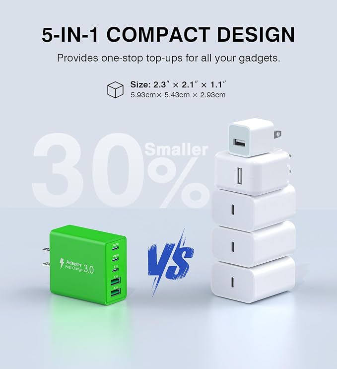 2 Pack 50W USB C Fast Charger Block, 5-Port Type C Wall Charger Brick, 2 USB A - Image 4